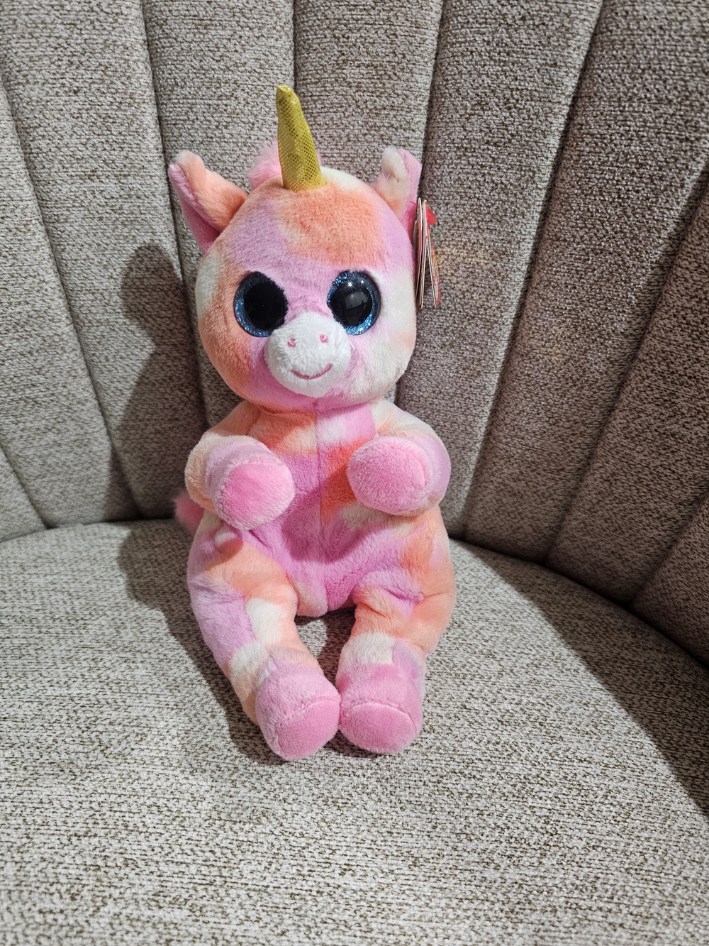 Ty Pink Peach Unicorn Plush with Gold Horn